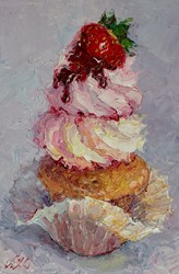 Cupcake Portrait: Strawberry I by Lana Okiro - Original Painting on Board sized 6x9 inches. Available from Whitewall Galleries
